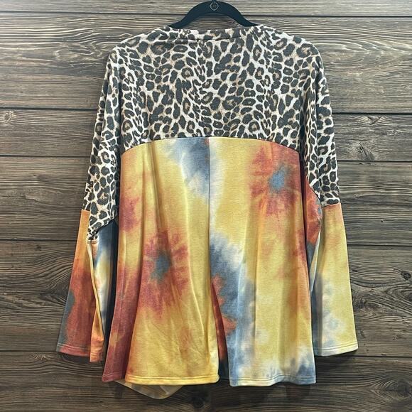 Together Clothing Knot Hem Animal Tie Dye Print Top Tunic PO Shirt SZ L C101842 - Picture 4 of 9